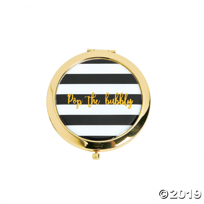 Black & White Striped Pop Bubbly Gold Compact Mirrors (6 Piece(s))