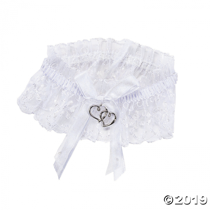 White Two Hearts Garter with Lace Trim (1 Piece(s))