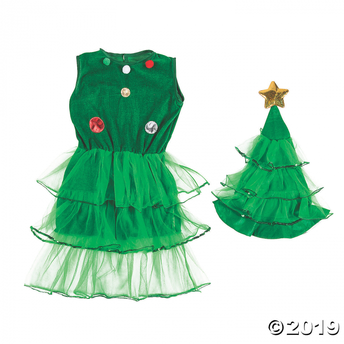 Girl's Christmas Tree Dress & Hat (1 Set(s))