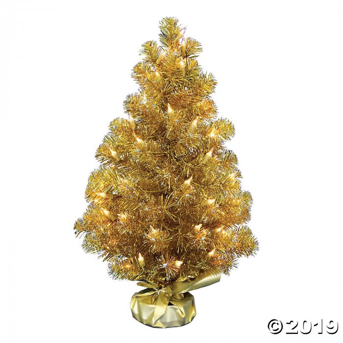 Vickerman 2' x 16" Gold Tinsel Tree with Clear Lights (1 Piece(s))