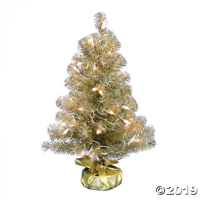 Vickerman 2' x 16" Champagne Tinsel Tree with Clear Lights (1 Piece(s))