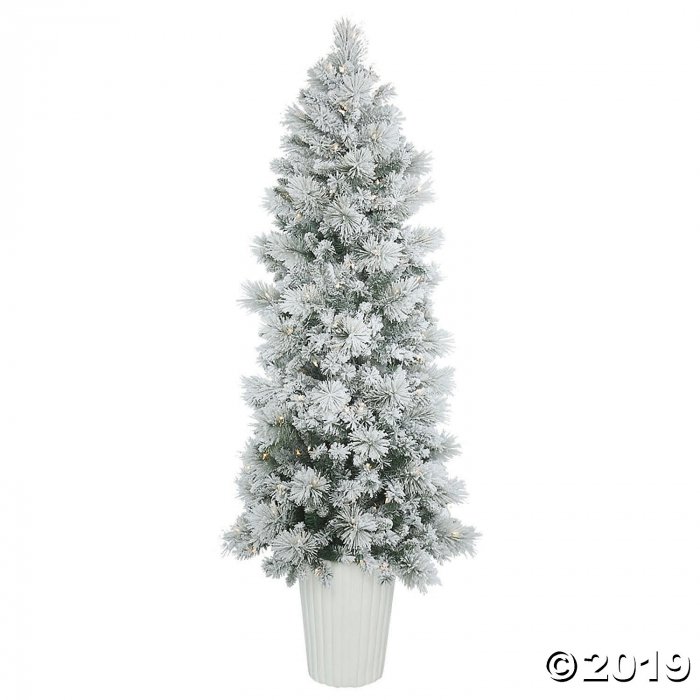 Vickerman 7' Potted Flocked Castle Pine Christmas Tree with Warm White LED Lights (1 Piece(s))