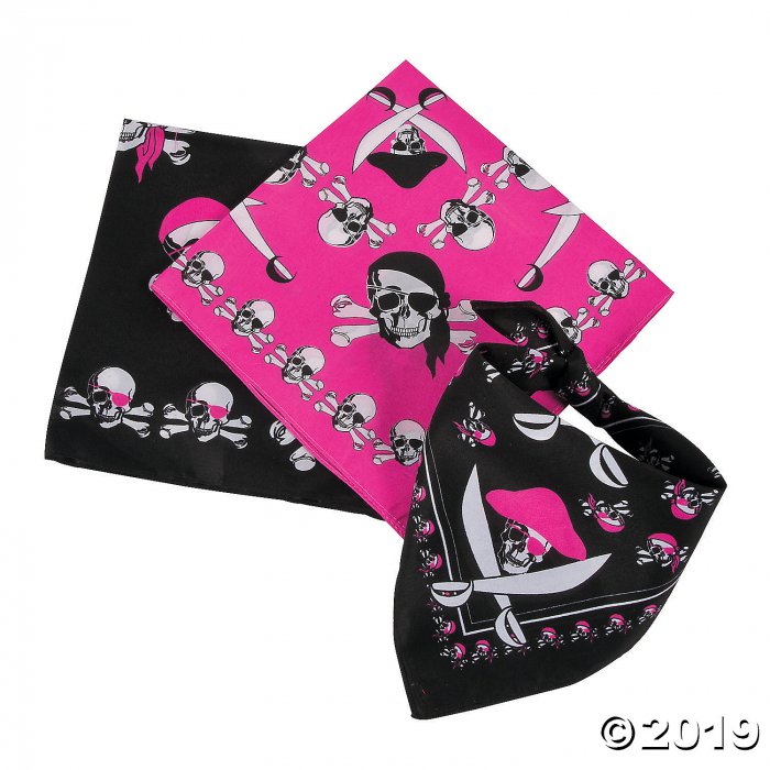 Sassy Pink & Black Pirate Bandanas (Per Dozen)