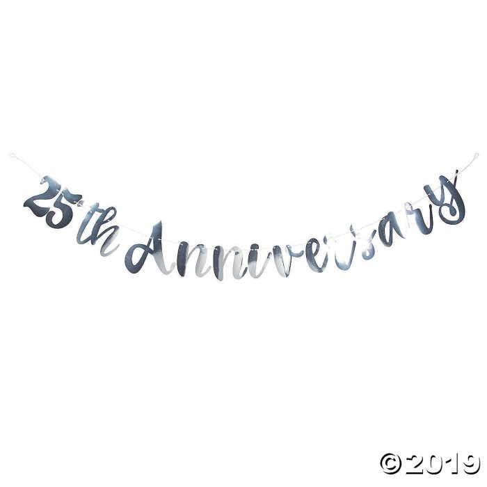 Silver 25th Anniversary Foil Script Banner (1 Piece(s))