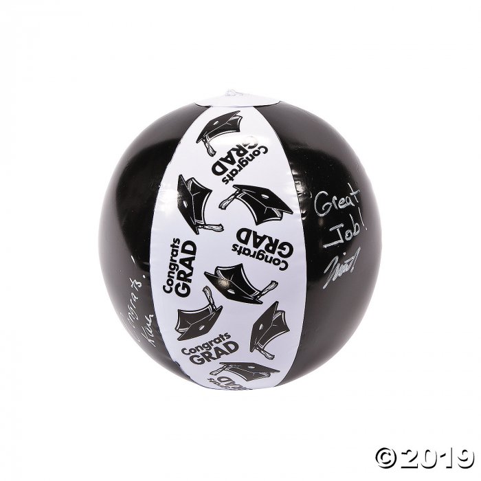 Inflatable 11" Black Congrats Grad Autograph Medium Beach Balls (Per Dozen)