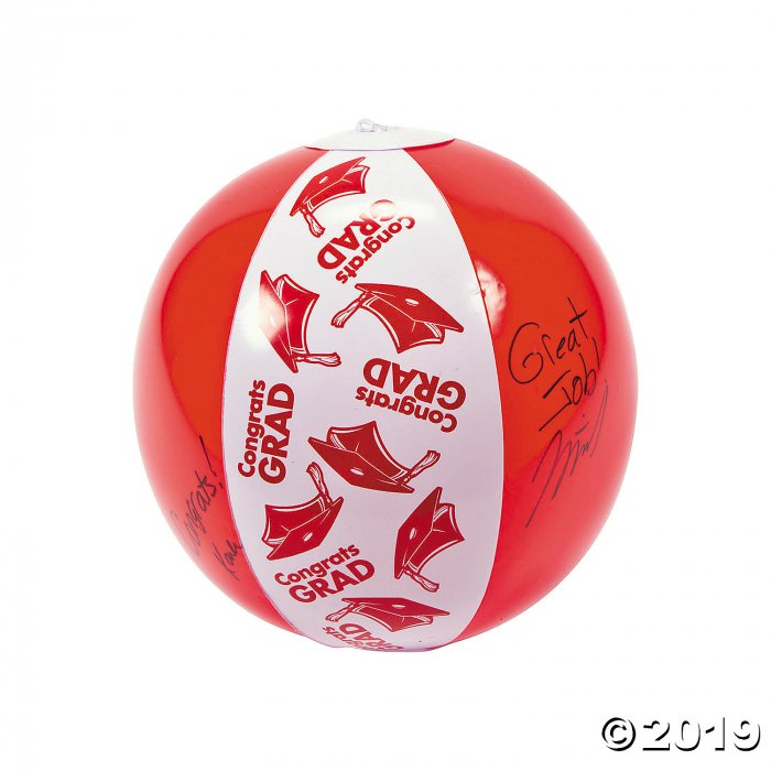 Inflatable 11" Red Congrats Grad Autograph Medium Beach Balls (Per Dozen)