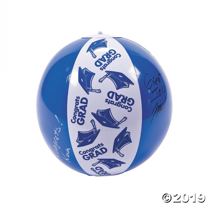 Inflatable 11" Blue Congrats Grad Autograph Medium Beach Balls (Per Dozen)