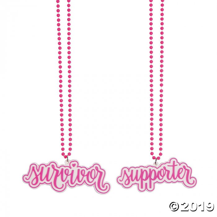 Pink Ribbon Sayings Bead Necklaces (Per Dozen)