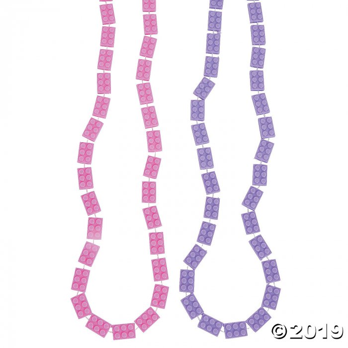 Pastel Color Brick Party Bead Necklaces (Per Dozen)