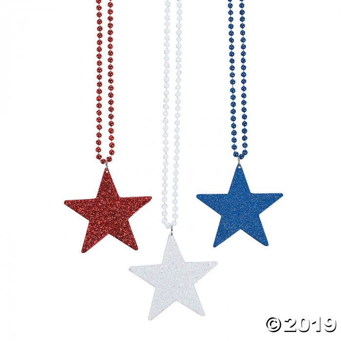 Red, White & Blue Star Bead Necklaces (Per Dozen)