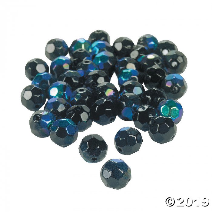 Jet Black Aurora Borealis Cut Crystal Round Beads - 8mm (48 Piece(s))