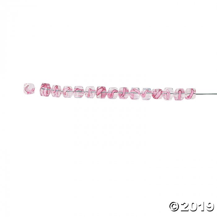 Pink Ribbon Swirl Cube Glass Beads - 10mm (25 Piece(s))