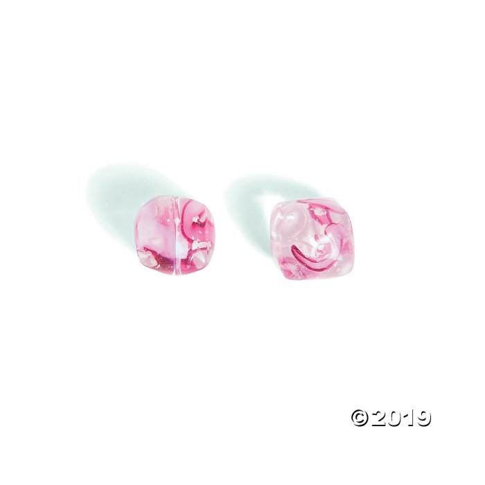 Pink Ribbon Swirl Cube Glass Beads - 10mm (25 Piece(s))