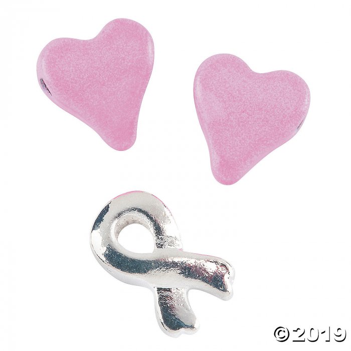 Awareness Ribbon & Pink Heart Spacer Beads (24 Piece(s))