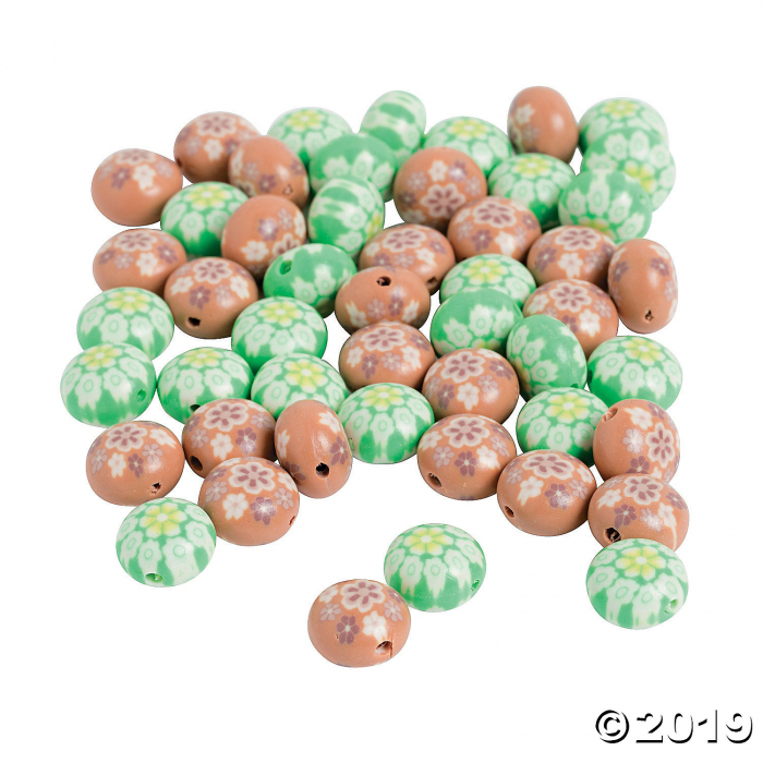 Brown & Green Flower Polymer Beads - 12mm (50 Piece(s))