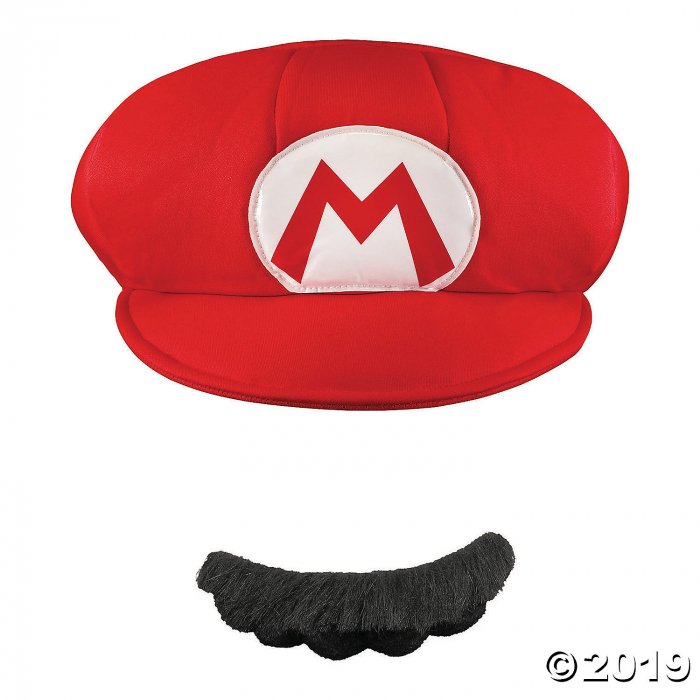 Men's Super Mario Hat & Mustache Costume Kit (1 Piece(s))