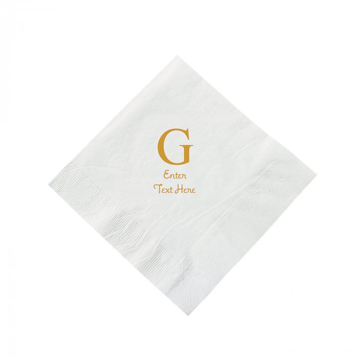 White Wedding Monogram Personalized Napkins with Gold Foil - Beverage (50 Piece(s))
