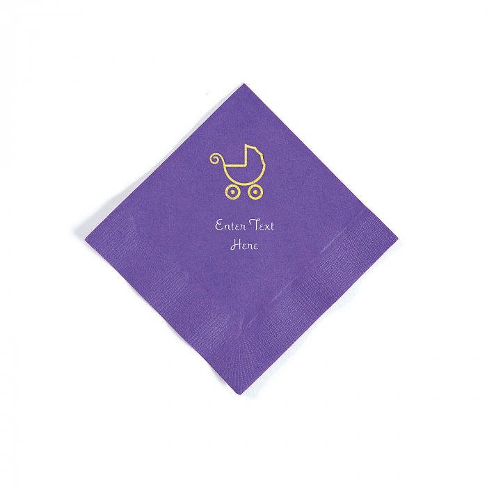 Amethyst Baby Carriage Personalized Napkins with Gold Foil - Beverage (50 Piece(s))