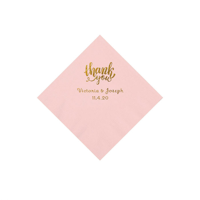 Pink Thank You Personalized Napkins with Gold Foil - Beverage (50 Piece(s))