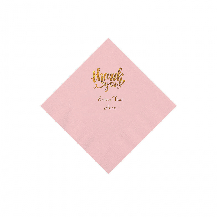 Pink Thank You Personalized Napkins with Gold Foil - Beverage (50 Piece(s))