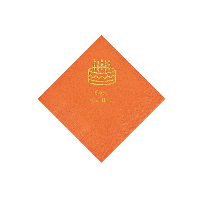 Pumpkin Orange Birthday Cake Personalized Napkins with Gold Foil - Beverage (50 Piece(s))