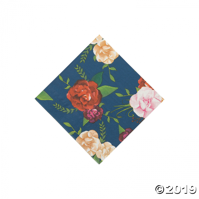 Navy Floral Beverage Napkins (16 Piece(s))