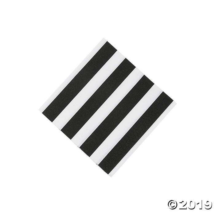 Black & White Striped Beverage Napkins (50 Piece(s))
