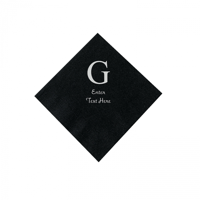 Black Wedding Monogram Personalized Napkins with Silver Foil - Beverage (50 Piece(s))