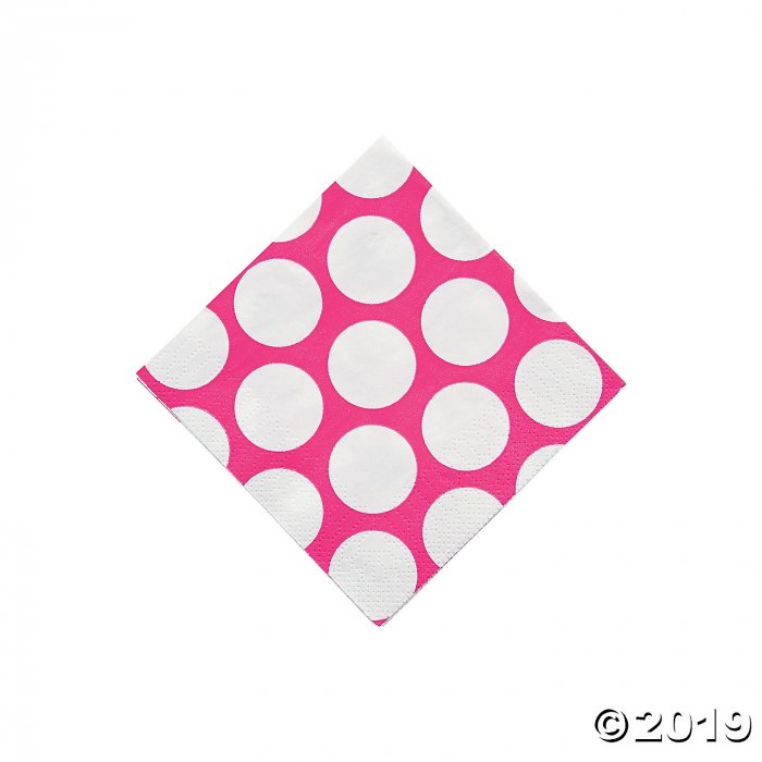 Hot Pink Large Polka Dot Beverage Napkins (16 Piece(s))