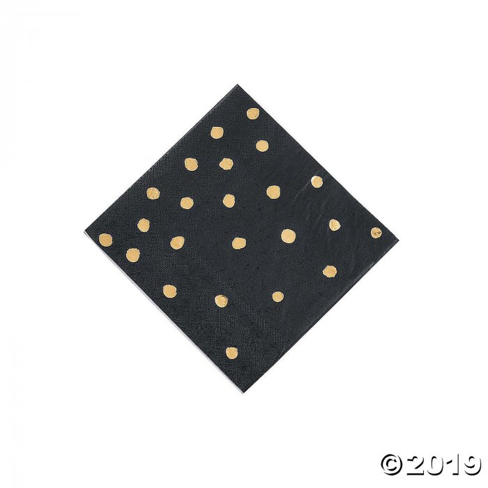 Black Velvet & Gold Foil Polka Dot Beverage Paper Napkins (16 Piece(s))