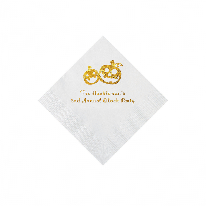 White Pumpkin Personalized Napkins with Gold Foil - Beverage (50 Piece(s))