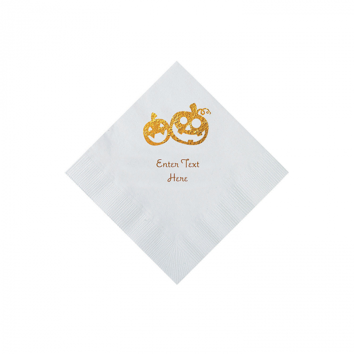 White Pumpkin Personalized Napkins with Gold Foil - Beverage (50 Piece(s))