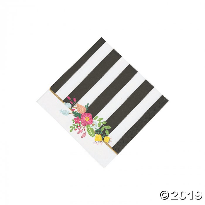 Black & White Striped Bridal Shower Beverage Napkins (16 Piece(s))