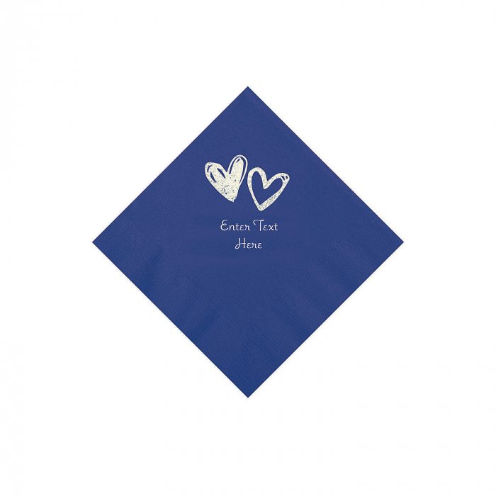 Purple Hearts Personalized Napkins with Silver Foil - Beverage (50 Piece(s))