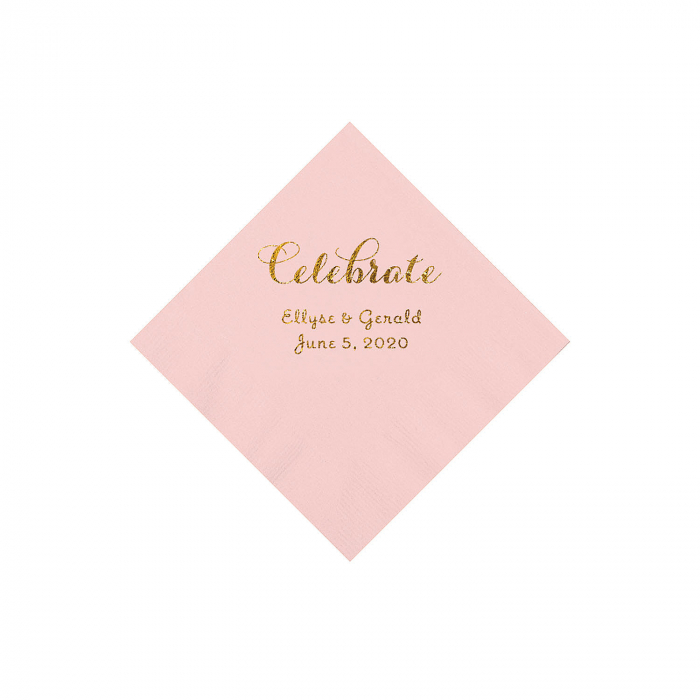 Pink Celebrate Personalized Napkins with Gold Foil - Beverage (50 Piece(s))