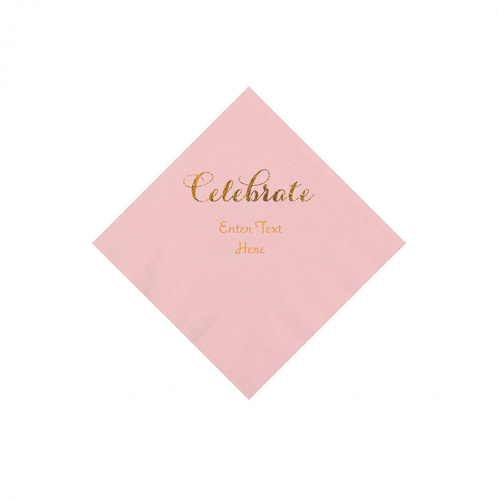 Pink Celebrate Personalized Napkins with Gold Foil - Beverage (50 Piece(s))