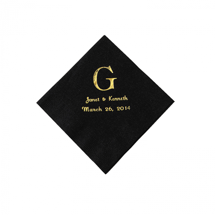 Black Wedding Monogram Personalized Napkins with Gold Foil - Beverage ...