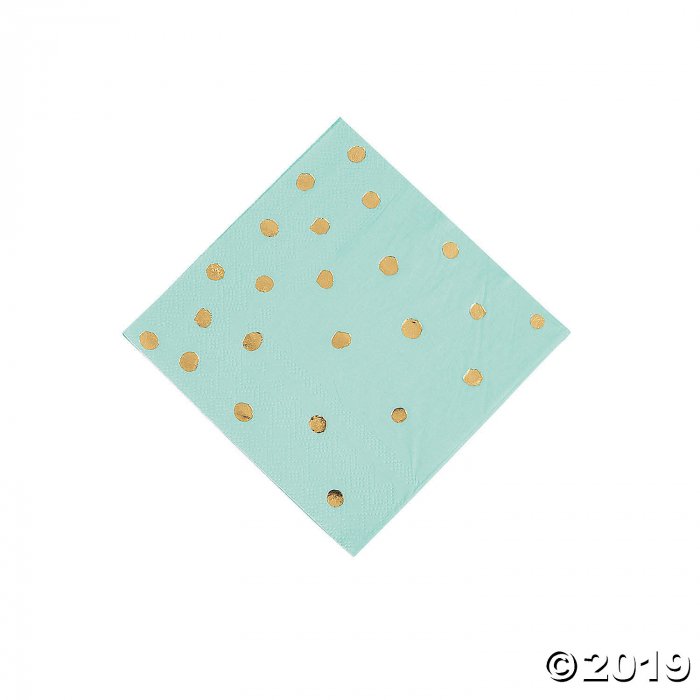 Fresh Mint & Gold Foil Polka Dot Beverage Napkins (16 Piece(s))