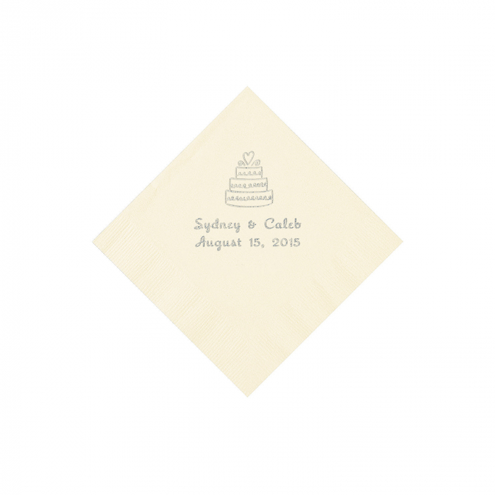 Ivory Wedding Cake Personalized Napkins - Beverage (50 Piece(s))