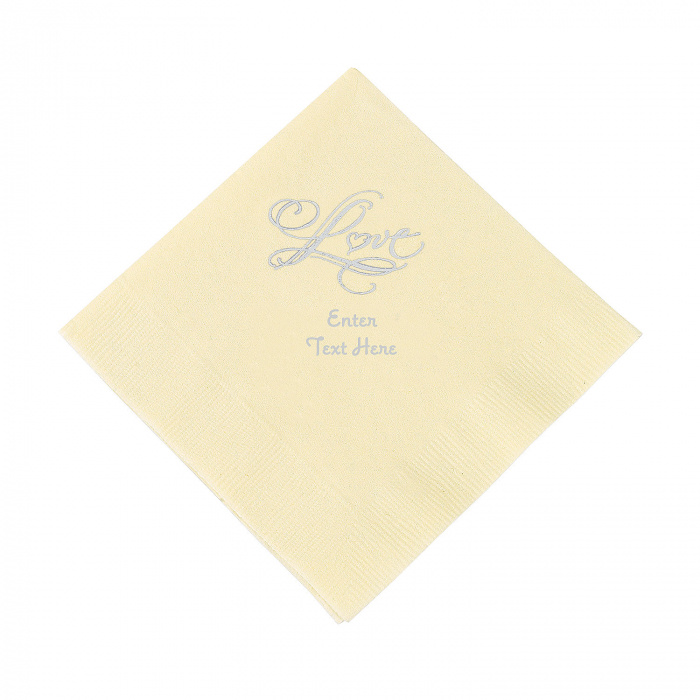 Ivory Love Personalized Napkins with Silver Foil - Beverage (50 Piece(s))