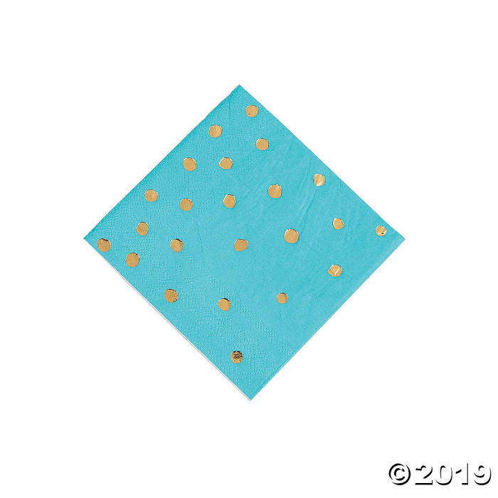 Bermuda Blue & Gold Foil Polka Dot Beverage Paper Napkins (16 Piece(s