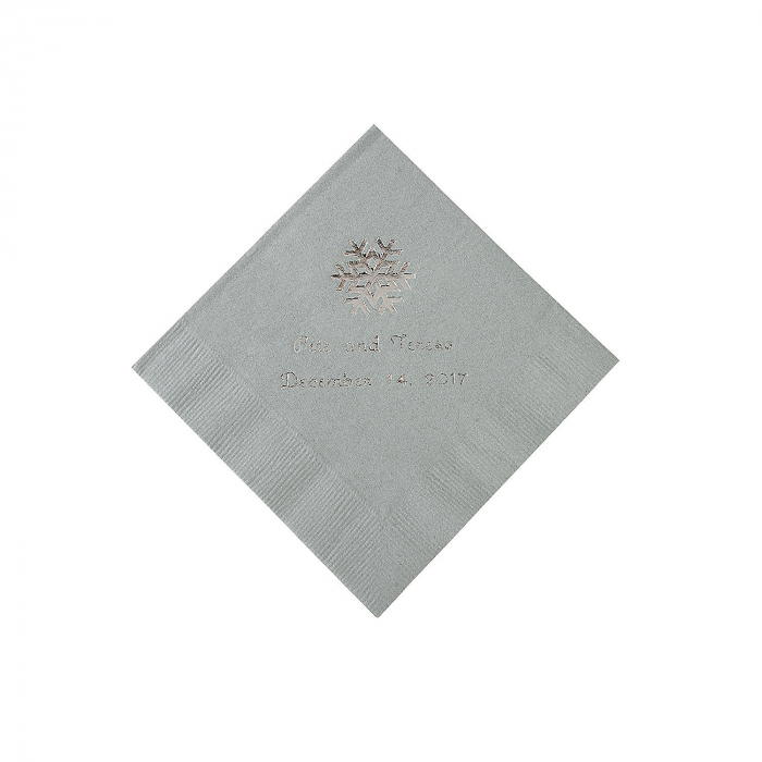 Silver Snowflake Personalized Napkins with Silver Foil - Beverage (50 Piece(s))