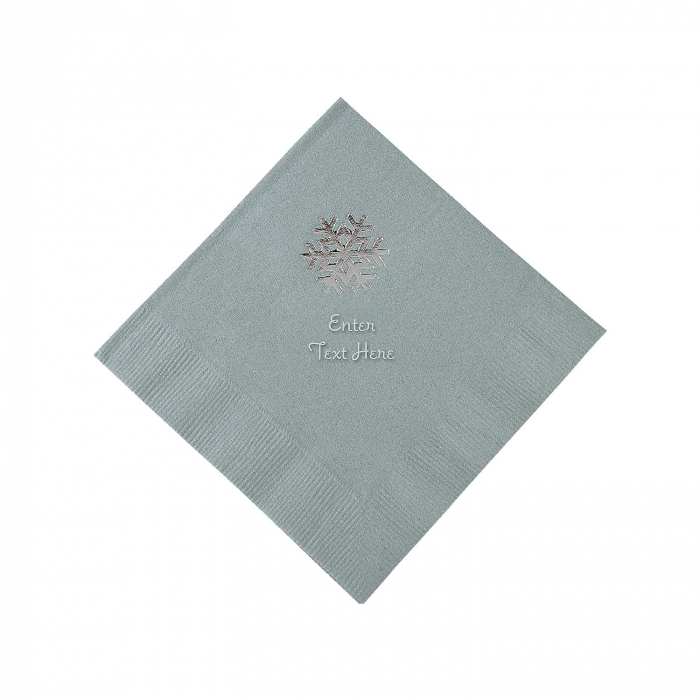 Silver Snowflake Personalized Napkins with Silver Foil - Beverage (50 Piece(s))