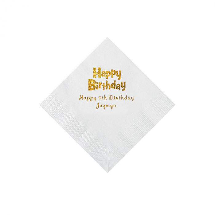 White Personalized Birthday Napkins with Gold Foil - Beverage (50 Piece(s))