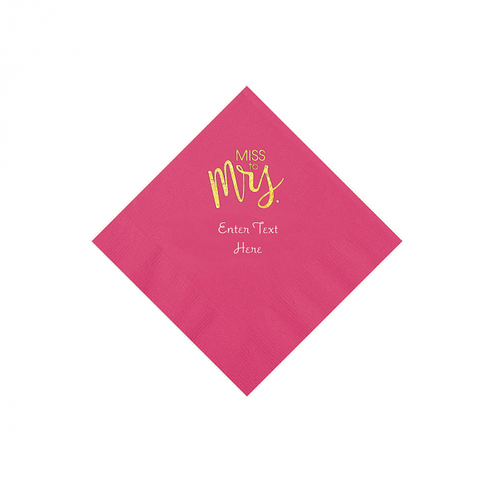 Hot Pink Miss to Mrs. Personalized Napkins with Gold Foil - Beverage (50 Piece(s))