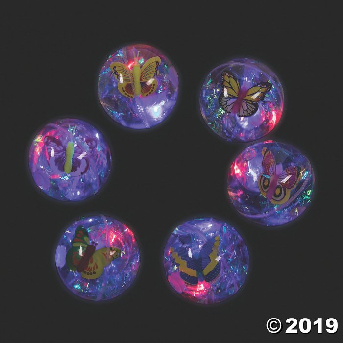 Light-Up Butterfly Glitter Water Bouncy Balls (Per Dozen)
