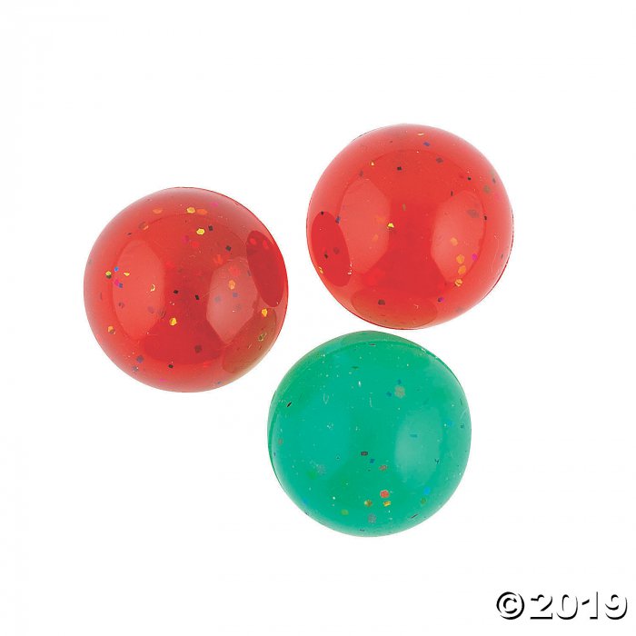Christmas Glittered Bouncy Balls (Per Dozen)