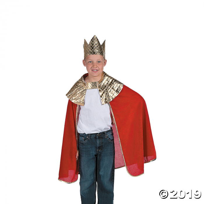 Boy's Red Wise Man's Cape with Crown Costume (1 Set(s))