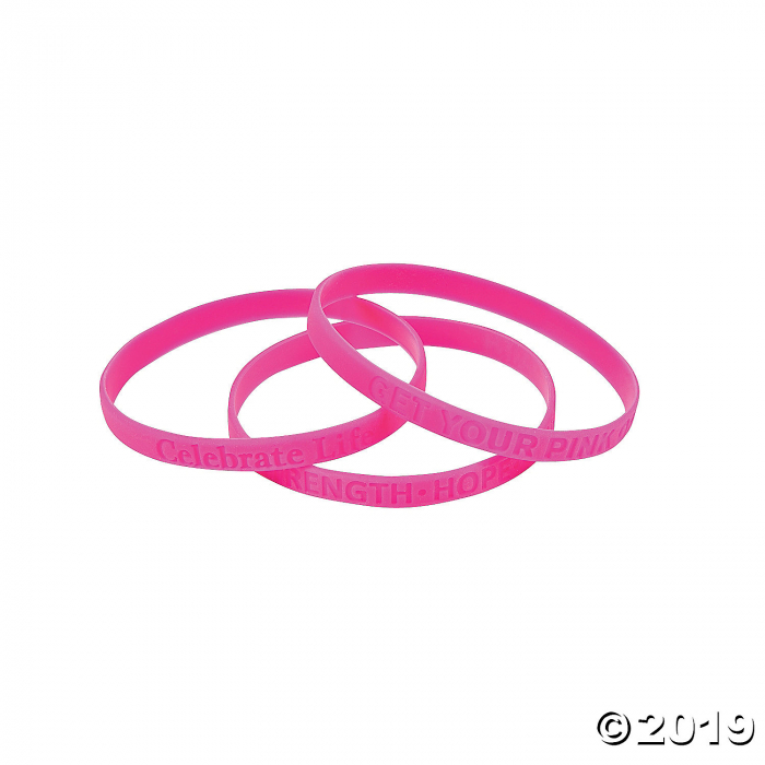 Thin Pink Ribbon Rubber Bracelets (24 Piece(s))