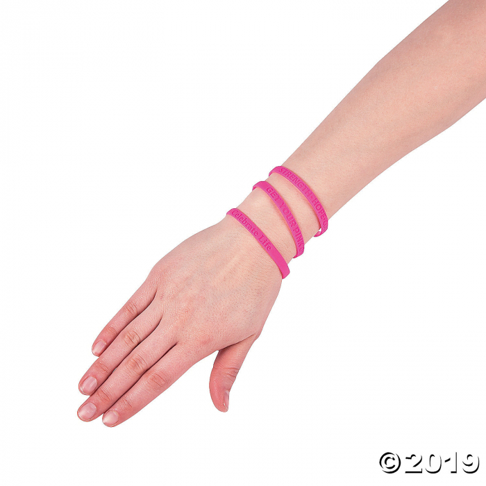 Thin Pink Ribbon Rubber Bracelets (24 Piece(s))